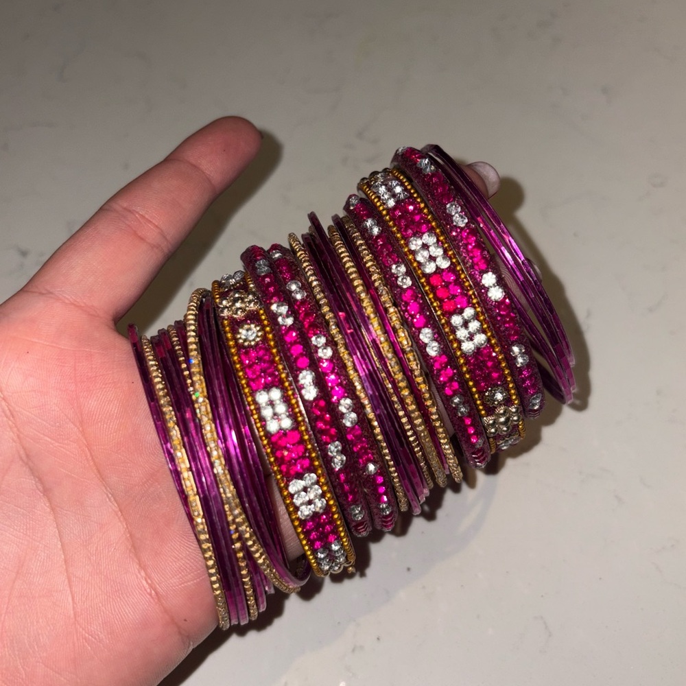 Elegant Pink and Gold Bangle Set